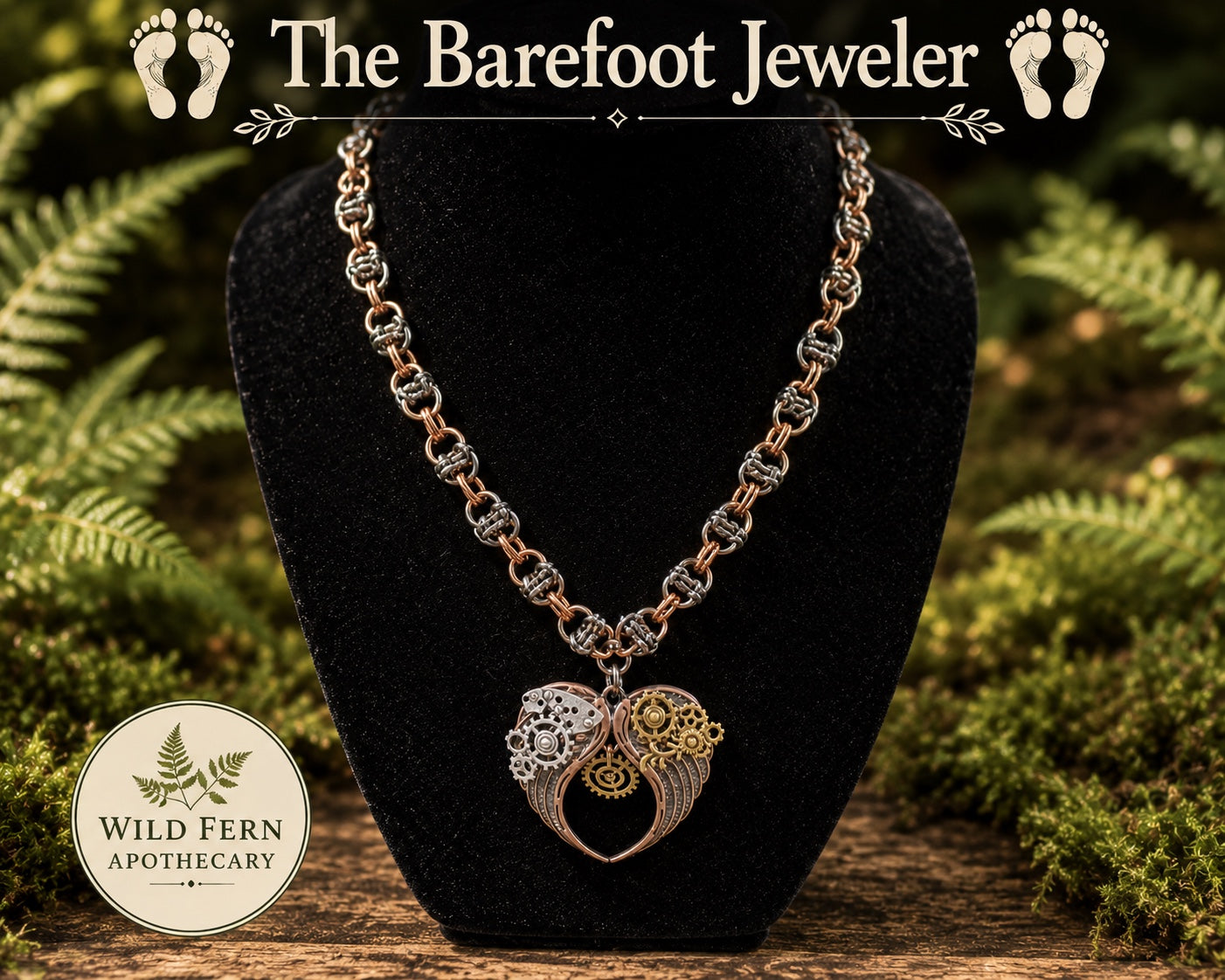 Steampunk Chain Maille Necklace with heart pendant by The Barefoot Jeweler